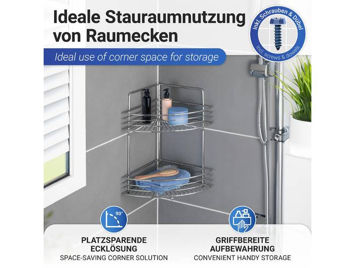 WENKO Étagère d'angle Milano 2 étages chromés Étagère de salle de bains Tablettes de bain WC douche