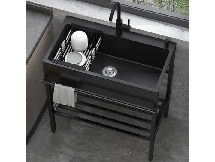 Spülbecken Edelstahl,60cm Freistehende Spültisch Küchenspüle 1 Becken,Spüle mit Unterschrank,Mobiles Waschbecken,Spülenschrank mit Spüle,Armatur,Edelstahlspüle Ausgussbecken,für Outdoor Campingküche