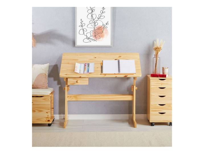 IDIMEX Kinderschreibtisch FLEXI, Kinderzimmer Lerntisch höhenverstellbar aus Massivholz Natur