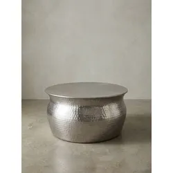 Couchtisch aus Aluminium im orientalischen Stil mit flachem Hammerschlag-Design, Silbern 60x60x30 cm