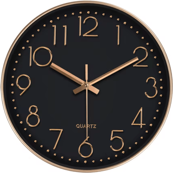 Inspire Picks Minimalist 3D Quartz Wall Clock Silent Modern Digital Style For Living Room & Office black Golden 10 Inch
