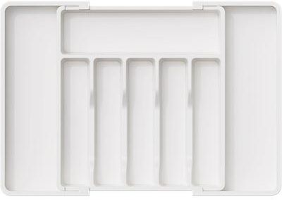 Multisell Products Hub Adjustable Silverware Utensil Organizer, Expandable Cutlery Tray For Kitchen Storage white