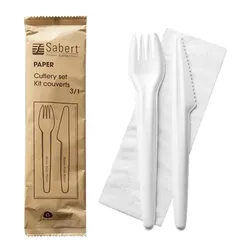 MONOUSO - Papier-Besteck Set Gabel, Messer und Serviette (50 Stück)