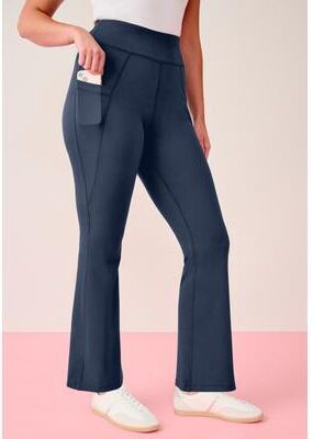 Plus Size Women's Soft Sculpt Side-Pocket Yoga Pants by Roaman's in Navy (Size 26/28)