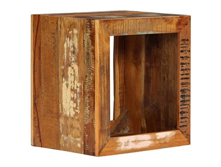 ROMHZKS Massivholz Hocker 40x30x40 cm Altholz Antikstil Beistelltisch Couchtisch mit Ablagefach aus recyceltem Holz für Wohnzimmer Dekoration