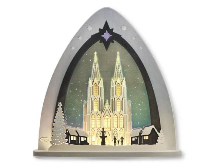 weigla - LED Lichterspitze original Erzgebirge I Motiv Kölner Dom I LED Lichterbogen Weihnachten I Größe 52 x 53,5 x 9 cm I beleuchtete Weihnachtsdeko innen I aus Holz