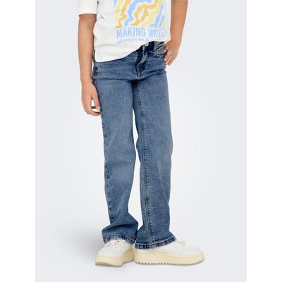 5-Pocket-Jeans KIDS ONLY "KOGJUICY WIDE LEG DEST DN", Mädchen, Gr. 134, N-Gr, blau (light, blau, denim), Denim/Jeans, Obermaterial: 98% Baumwolle, 2% Elasthan, Abriebeffekte, normal knöchellang, Jeans 5-Pocket-Jeans