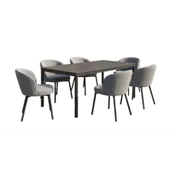 GARTEN-ESSGRUPPE INDUS 7ER SET Grau Keramik, Flachgewebe