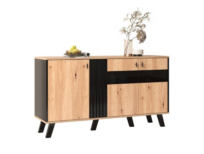 Odikalo Anrichte Schrank großes farblich abgestimmtes Glas vielseitig einsetzbar, 140 x 78,5 x 41 cm