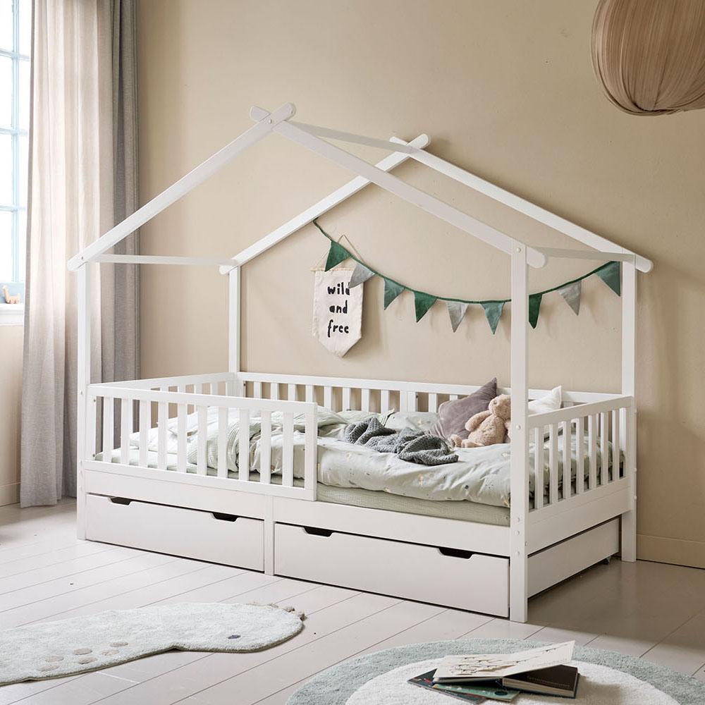 Petite Amélie Hausbett Maison - 90x200 cm - Weiß - Kinderbett mit Lattenrost - flexible und abnehmbare Seitengitter