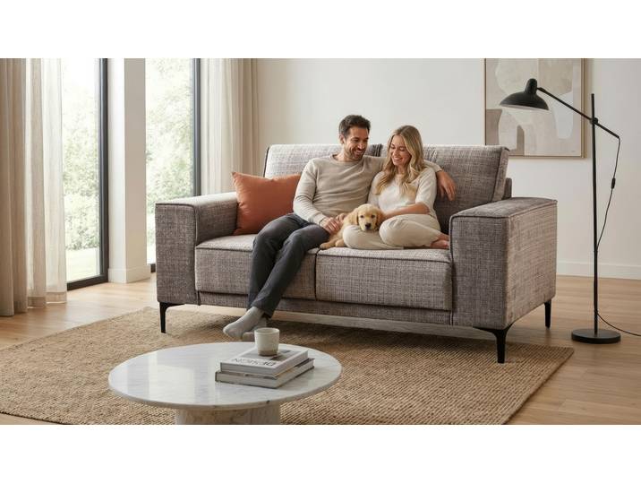 2-Sitzer GOODPRODUCT OLAND Chenille, Sofa, B: 164 cm, Skandi-Design , grau (dunkelgrau), B:164cm H:85cm T:83cm, 100% Polyester, Sofas, 2-Sitzer, 164 cm, Wellenunterfederung, Skandi-Design, Metallfüsse