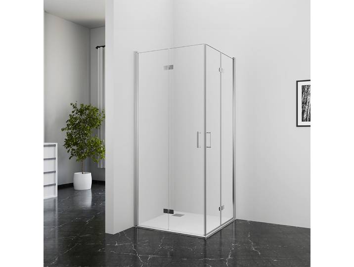 Duschkabine 90x90 MARWELL Shine Square chrome Falteckdusche- 90x90x195cm - mit Schwingrichtung in beide Seiten - mit EasyClean - hochwertige Aluminiumprofile