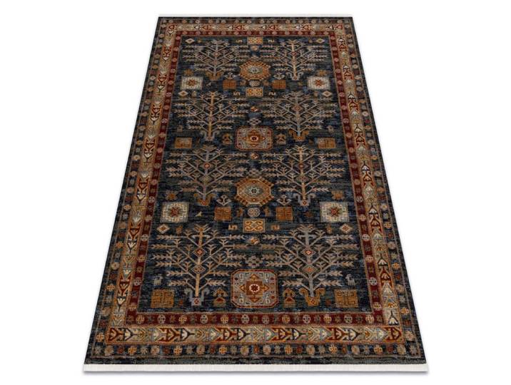 Tapis KESHAN franges Cadre oriental 6174/53511 bleu foncé / bordeaux - 300x380 cm