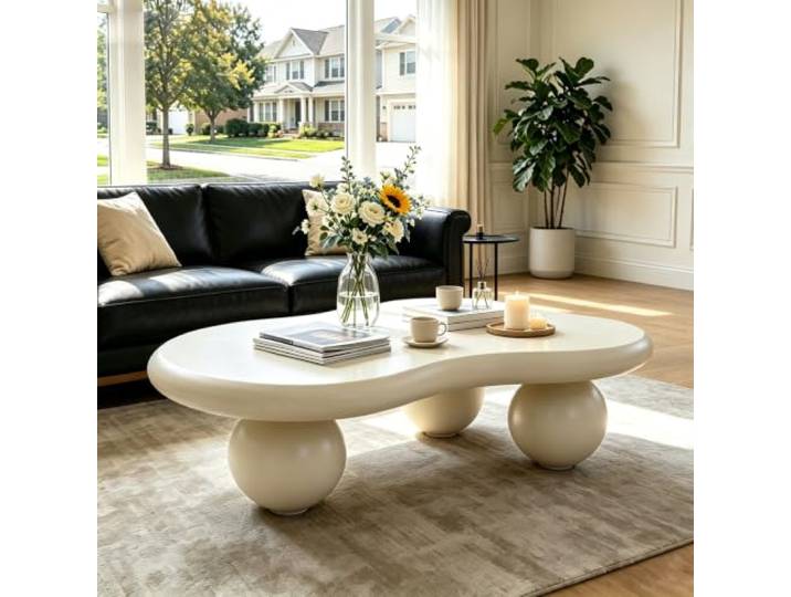 YPDOPORA 46 Zoll Wolkenförmiger Couchtisch Mit 3 Kugelbeinen Moderner Niedriger Mitteltisch mit Runder Kante für Wohnzimmer Arbeitszimmer Empfangsraum
