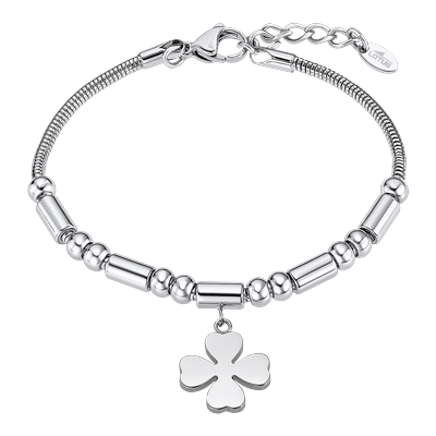 Armband LOTUS "Ionic - Kleeblatt", silber (edelstahlfarben, kristallweiß, kristallweiß), Armbänder, Damen, 19cm, Edelstahl, Armband, mit Glasstein