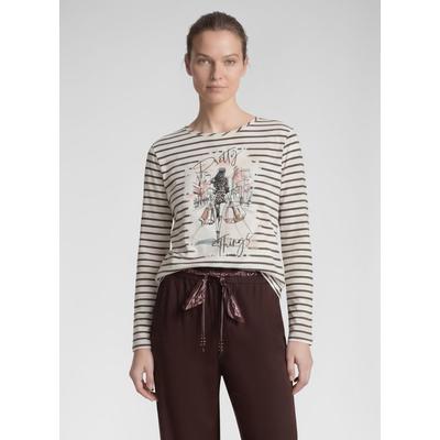 3/4-Arm-Shirt RABE, Damen, Gr. 44, weiß (natur), Jersey, Obermaterial: 100% Baumwolle, bedruckt, gestreift, regular fit normal, Rundhals, gerader Abschluss, Shirts 3/4-Arm-Shirt, mit Print