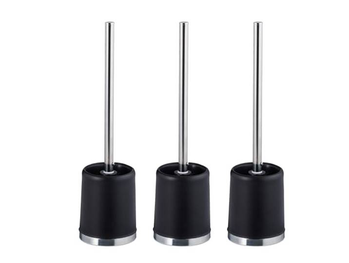Relaxdays Brosse de WC avec Support\, Lot de 3\, tête Amovible\, 7 cm de diamètre\, avec Support\, Accessoire Toilettes\, Noir