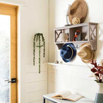 "SAFAVIEH Freya 12-Inch Hanging Wood Wall Rack, Vintage White - 28"" x 5.9"" x 12"""