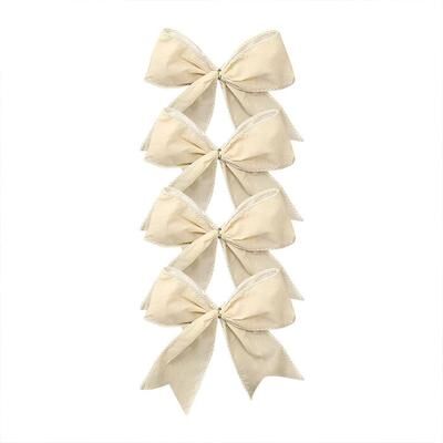 PRiME DIY Red Fabric Christmas Tree Bows, Christmas Bow Decoration, Wreath Decoration Bow Hanging, Festive Ornament Set white 4pcs