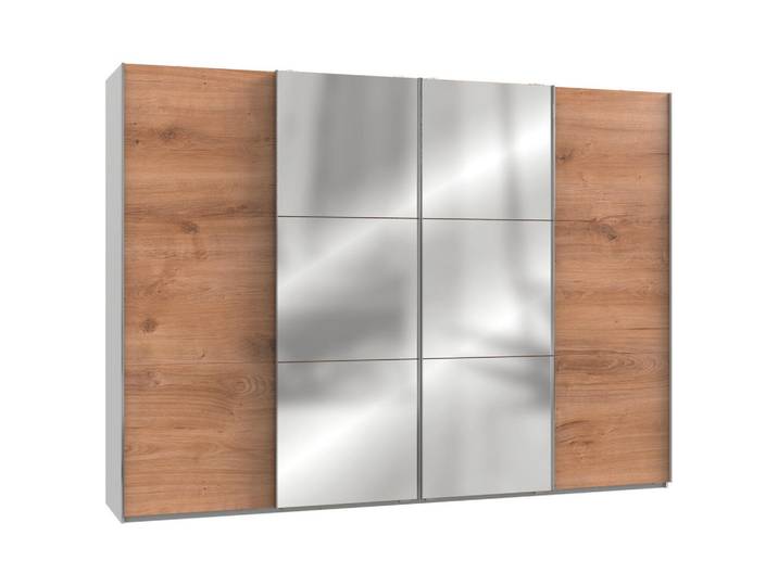 Schwebetüren-Schrank, Braun/Weiß, 300x216x65 cm, Holzwerkstoff, 3 Fächer, Modern, MID.YOU