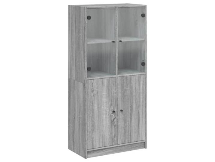 KGHFDVB Highboard mit Türen Grau Sonoma 68x37x142 cm Holzwerkstoff Stauraum für Bücher, Stabile Oberplatte, Schwarze Griffe, Mit Wandhalterung
