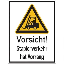 König Werbeanlagen Dreifke® Kombi-Warnschild, Vorsicht! Staplerverkehr hat Vorran - 300x400x2 mm Aluverbund