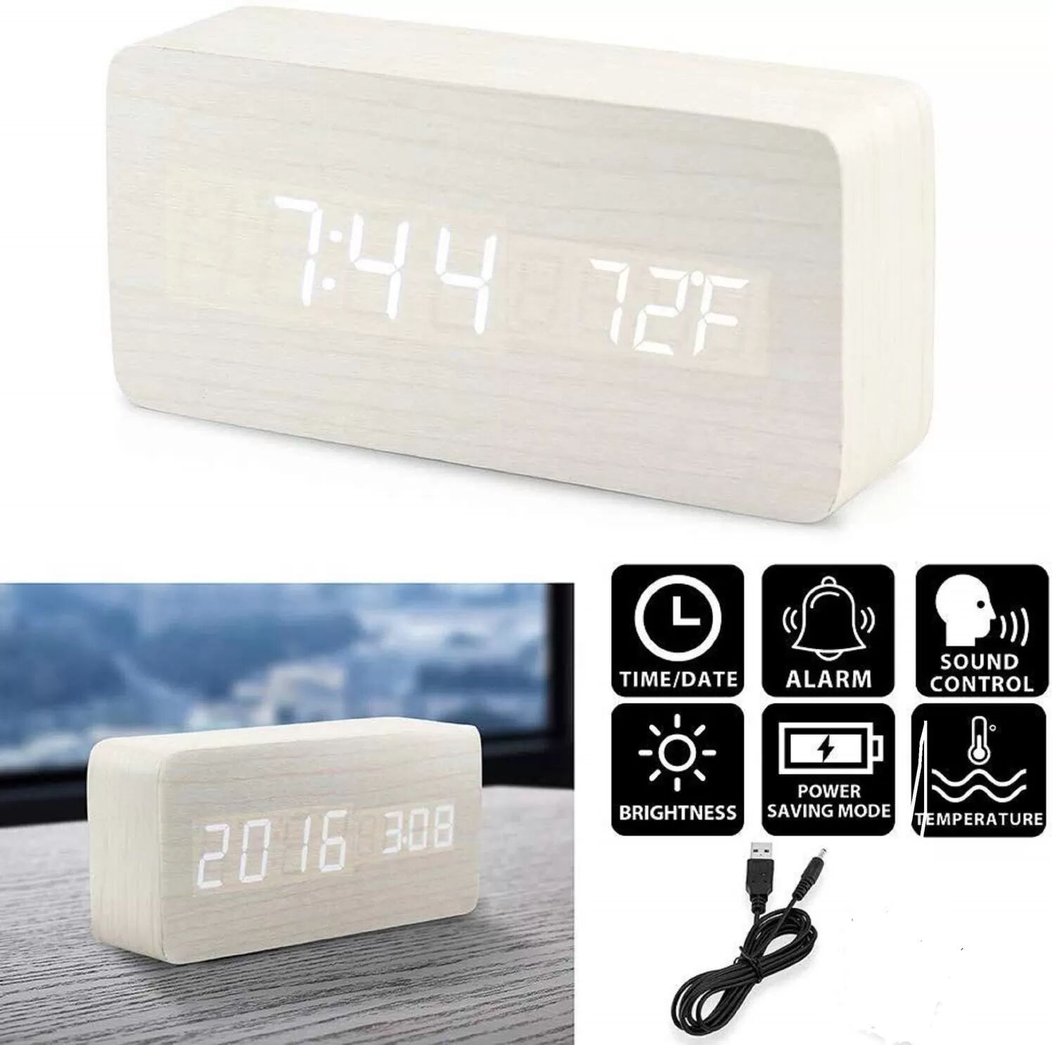 INF Réveil numérique avec LED Blanc