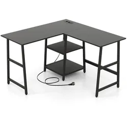 Helloshop26 - L-förmiger Schreibtisch 120 x 70 x 75 cm mit Ladestation modernes Design aus schwarzem Holzwerkstoff 20_0010905