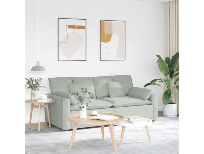 HKQWPBF Modulares Sofa mit Kissen Hellgrau Samtstoff 2 Teile Metallrahmen, Holzarmlehnen, Textilene-Sitzflächen, flexible Neukonfiguration, Wohnzimmer