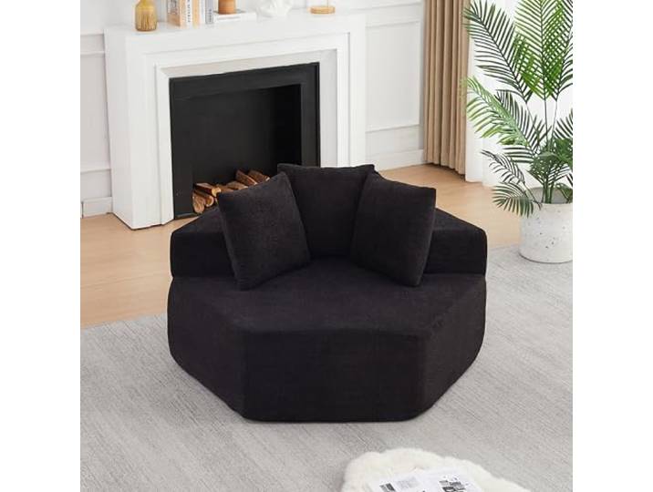 Moderner Sechseckiger Einzelsesse，Modulares Relaxsessel für Wohnzimmer Sechseckiger Einzelsessel aus weichem Chenille，Flauschiger Loungesessel mit 3 Kissen，Vielseitig Kombinierbar，ohne Montage