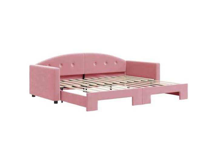 KTHLBRH Ausziehbares Schlafsofa Rosa 90 x 200 cm aus Samt 2-in-1 Schlafsofa, 100% Polyester-Samt, Massivholz und Metall, Latten aus Sperrholz, Schaumstoff, Lattenrost inklusive