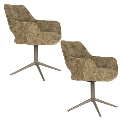 Housecraft Living Merel draaibare eetkamerstoelen met armleuningen - groen (set van 2)