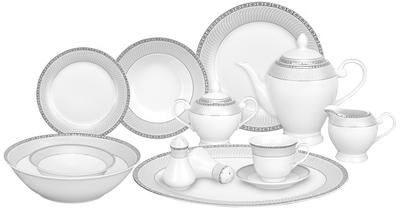Lorren Home Trends 57-piece Porcelain Silver Accent Dinnerware Set