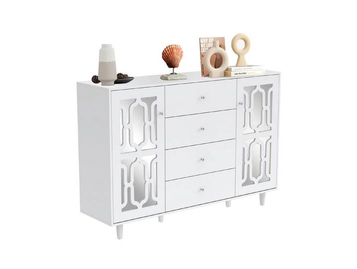 Yorbay Kommode Sideboard für Wohnzimmer, 2 Türen + 4 Schubladen, 50 kg Tragkraft