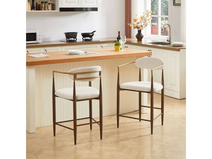 Chaise De Salle À Manger Tissu Beige Accoudoirs Dorés Métal Marron - Chaise De Cuisine - Chaise Haute Confortable Pieds Réglables