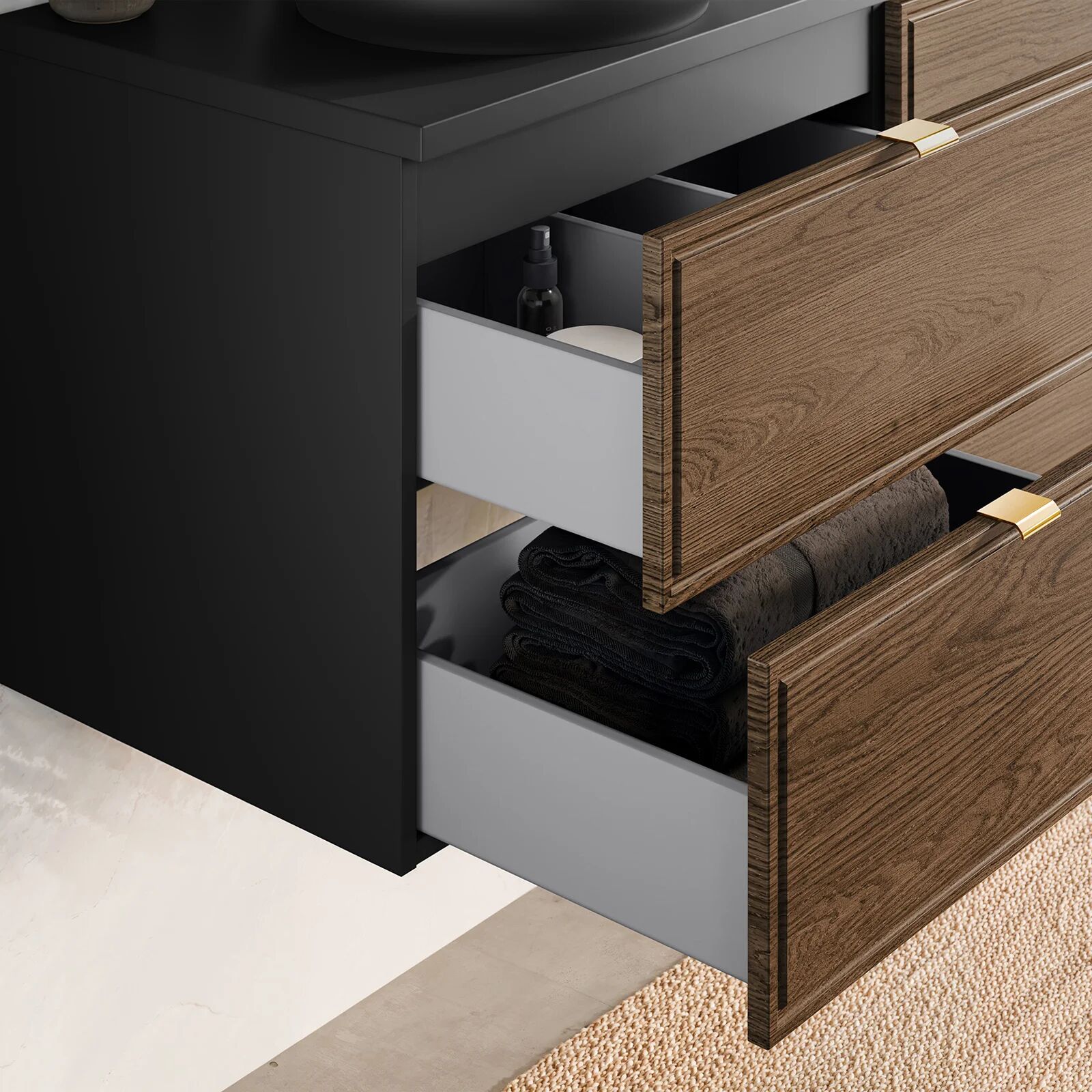 garneroarredamenti Mobile bagno sospeso 60cm con colonna noce Walnuts