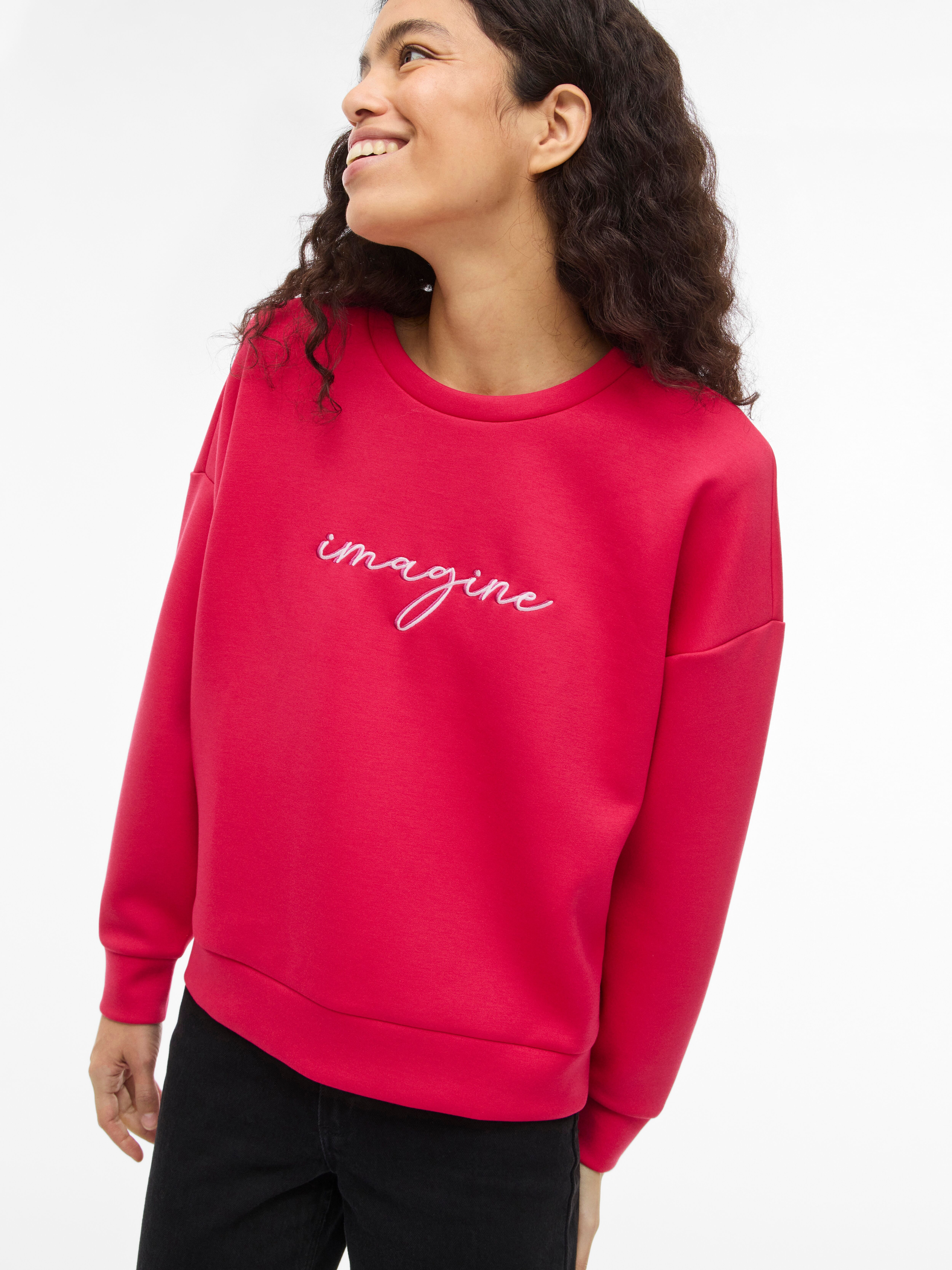 Sweater VILA "VISIFFI IMAGINE O-NECK L/S TOP/PB", Damen, Gr. L, jazzy print:embroidery cherry blossom, fiji, Sweatware, Obermaterial: 80% Polyester, 15% Viskose, 5% Elasthan, bedruckt, regular fit normal, Rundhals, Sweatshirts Sweater jazzy print:embroide