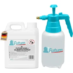 FUTUM 2L Silberfischspray / Asselspray bekämpft Insekten, Eier, Larven ohne Biozide auf Wasserbasis,  Sofortwirkung ohne Flecken  + 2L Sprüher