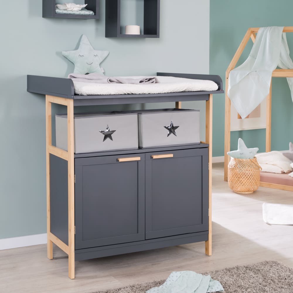 roba Commode à langer avec 2 portes anthracite-bambou Gris 75x100x87cm