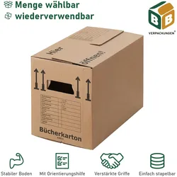 100 x Bücherkarton Compact 40 kg Traglast stabiler Umzugskarton Bücherkiste Umzug 2-wellige Movebox BB-Verpackungen