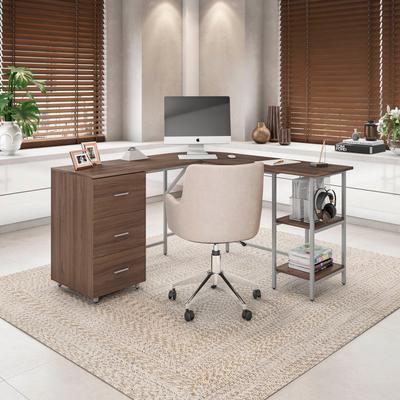 Aura L-Shape Home Office Two Tone Desk with Storage