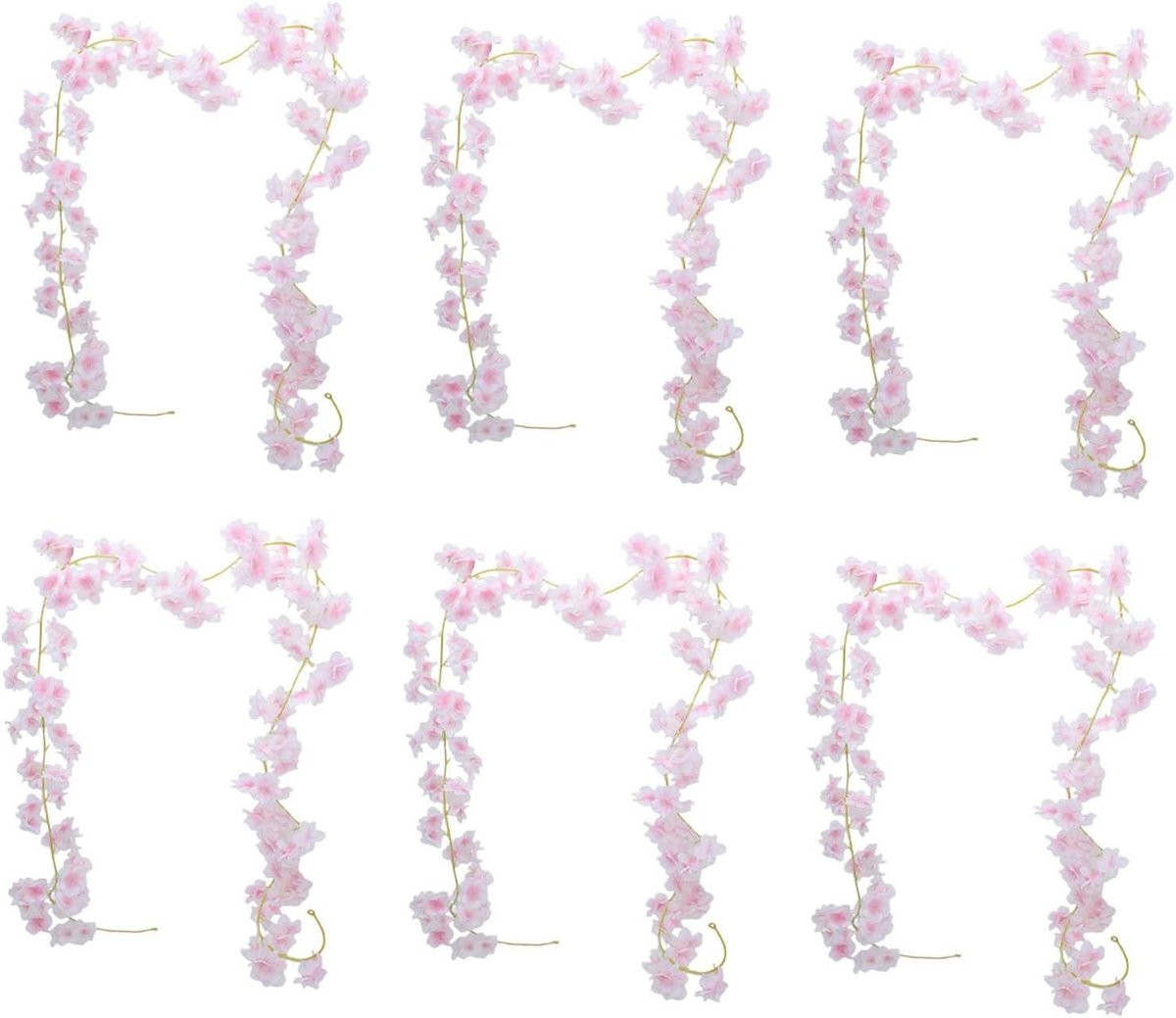 Set van 6 roze kunstbloemen slingers van 1,8 meter voor bruiloft decoratie