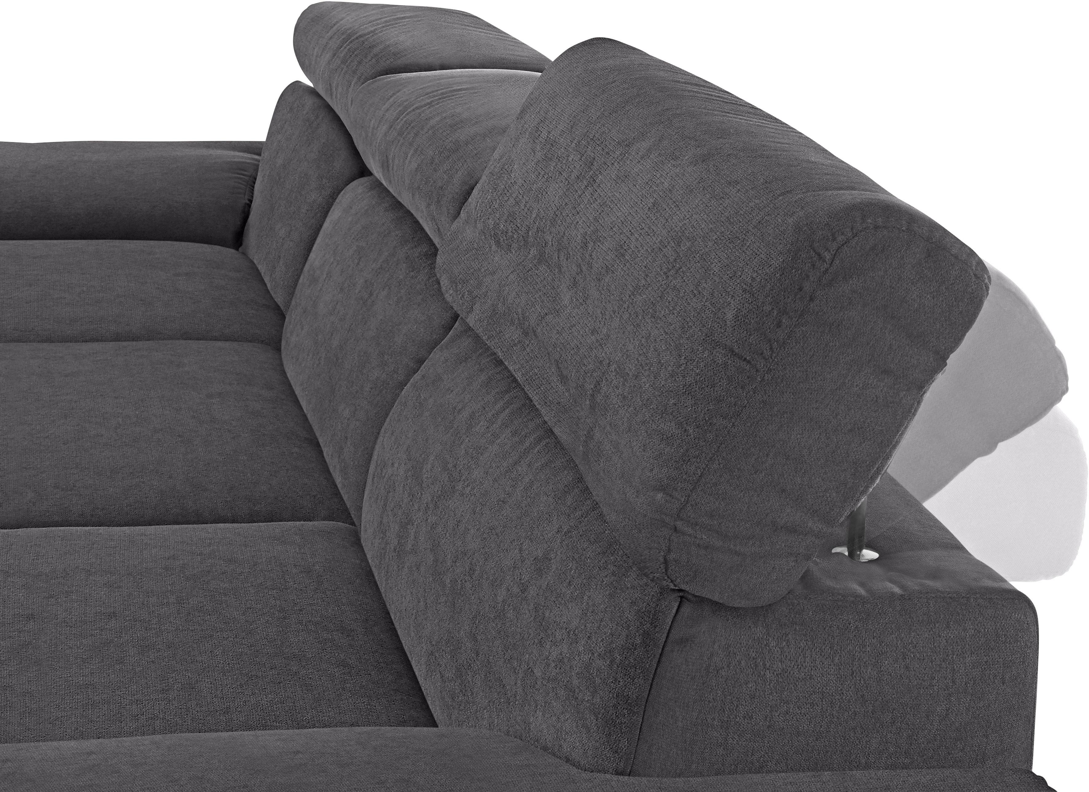Ecksofa DOMO COLLECTION "Mira, inklusive Kopfteilverstellung für mehr Wohlfühlkomfort, L-Form", braun (espresso), B:271cm H:78cm T:167cm, Zierkissen: Entsprechend jeweiligem Bezug.;Struktur (100% Polyester);Struktur fein (100% Polyester);Luxus-Microfaser 