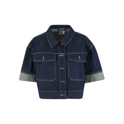 Jeansjacke KARL KANI "Karl Kani Retro Denim Shirt", Damen, Gr. XS, blau (rinsed denim), 100% Baumwolle, mehrfarbig, normal, amerikanischer Ausschnitt, Jacken Jeansjacke