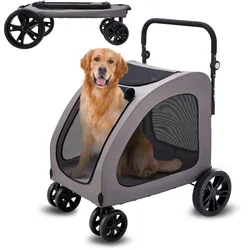 VEVOR Hundebuggy 79x91x113 cm, Hundewagen 4 Räder mit Bremsen, Hundetrolley, Hundetrolley bis 73 kg Tragkraft, atmungsaktive Netzfenster, einstellbare Höhe, 600D Oxford-Gewebe, für Hunde, Haustiere