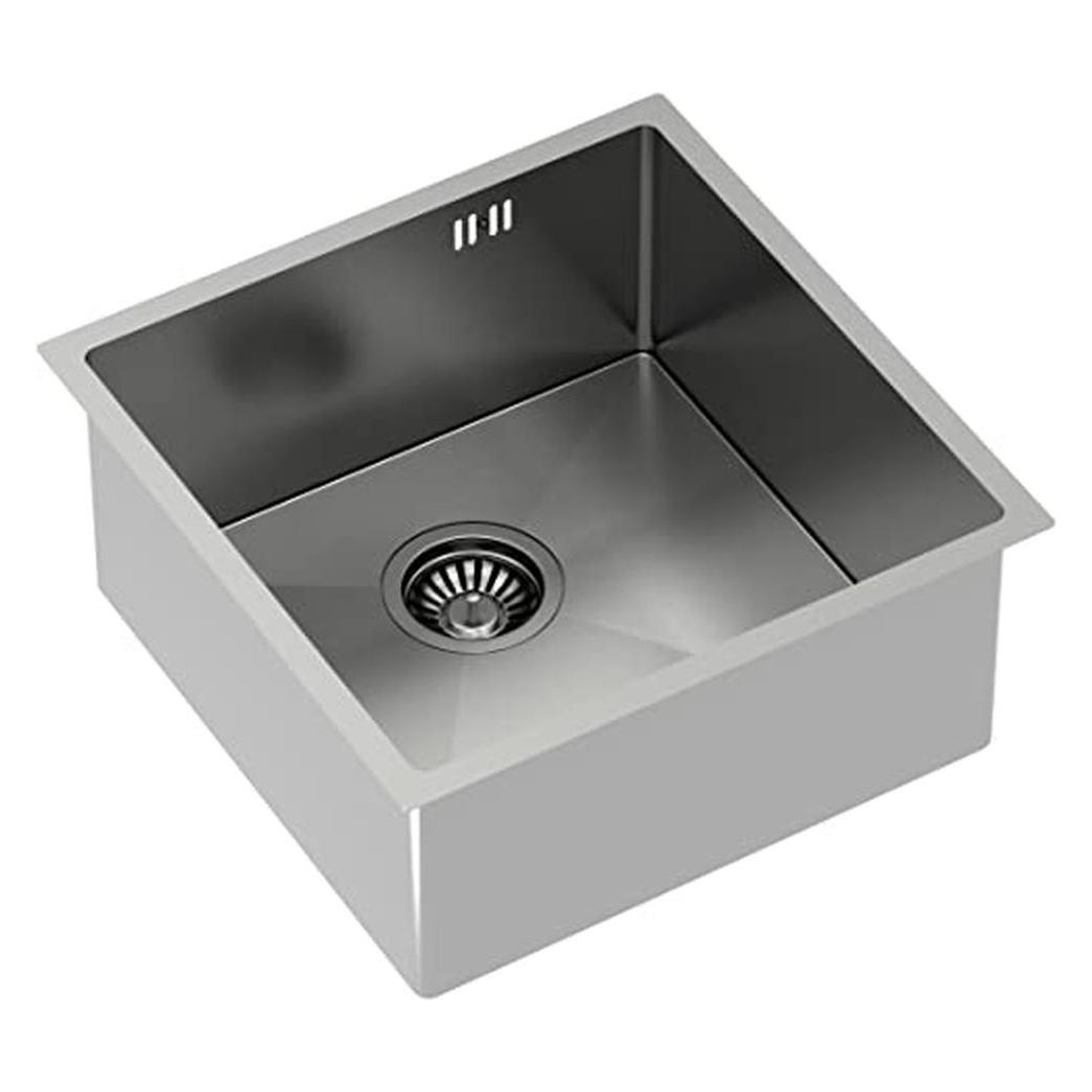 Q Company Spüle Quadron PAUL SteelQ Edelstahl mit Siphon 1 Becken b/o Einbauversion + Haken + Schablone (44 cm) (73241000)