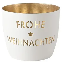 Madras Windlicht Frohe Weihnachten weiß/gold