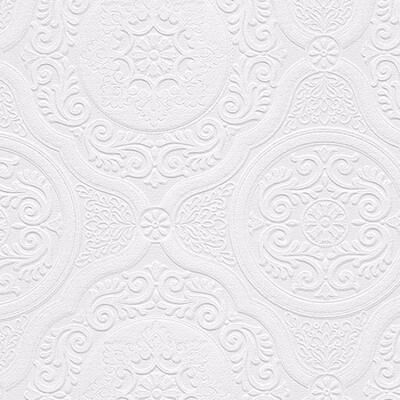 Norwall Carter White 33-foot x 21-inch Textured Paintable Floral Scroll Wallpaper - 33' x 21