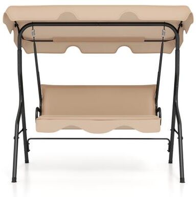 Costway 3 Seat Outdoor Patio Canopy Swing with Cushioned Steel Frame-Beige