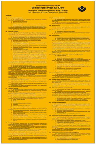 SafetyMarking 21.2936 Aushang Berufsgenossenschaft Betriebsvorschriften für Krane Folie selbstklebend (B x H) 310mm x 475mm 1St.